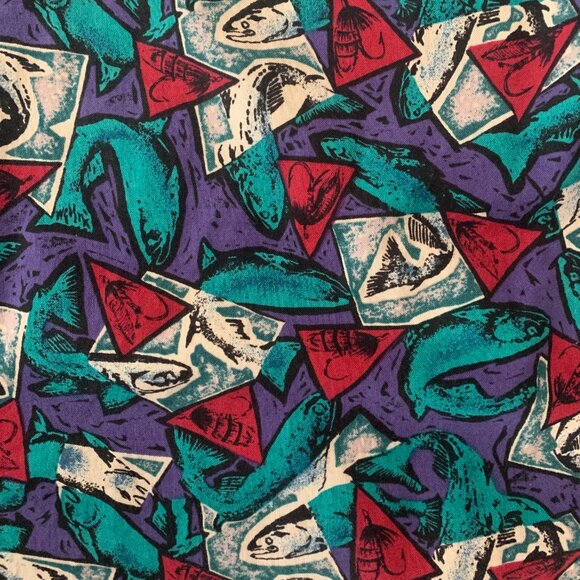 Vintage Men's Columbia Fish Print Short Sleeve Button Down Shirt GUC - Picture 6 of 13